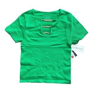 Eye Candy Ribbed Short Sleeve Stretch Shirt Kelly Green 1X / 2X